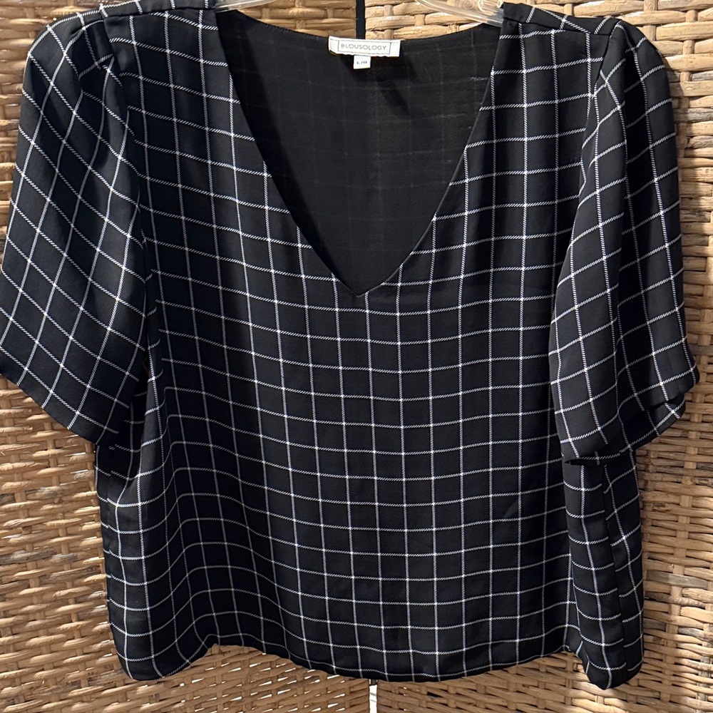 Elegant Black and White Grid Blouse